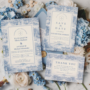 Blue Chateau Garden Terrace Wedding Invitation