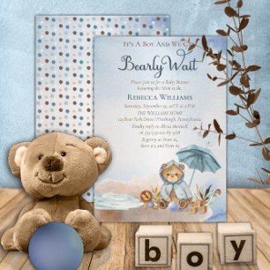 Teddy Bear Bearly Wait Boy Baby Shower Advice Invitation