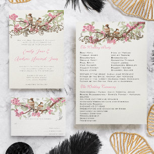 Moroccan Photo Pink Navy Love Bird Cherry Blossom Invitation