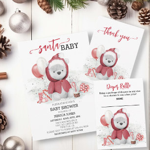 Thank you Polar Bear Santa Christmas Baby Shower  Card