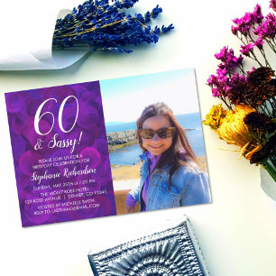 Modern Minimalist 60 and Sassy Purple Birthday Invitation