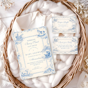 Blue Nursery Toile Baby Shower Invitation