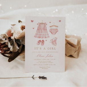 Modern Simple Cute Boho Clothes Girl Baby Shower I Invitation