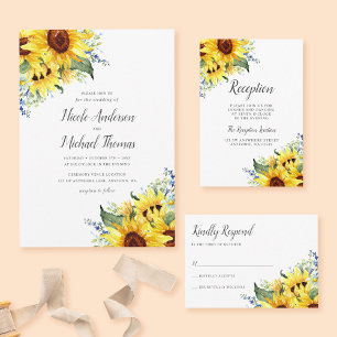 Elegant Watercolor Sunflowers Wedding Invitation