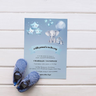 Little Peanut Elephant Blue Balloon Baby Shower Invitation