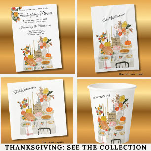 Autumn Floral Pumpkin Thanksgiving Dinner  Invitation