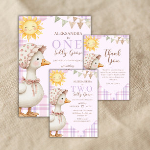 One Silly Goose Girl 1st Birthday Party Watercolor Invitation
