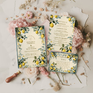 Golden Citrus Blossom Wedding Invitation