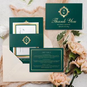 Elegant Emerald Green Horizontal Classic Gold Enclosure Card