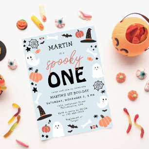 Modern Cute Spooky One Halloween Boy 1st Birthday Classic Round Sticker