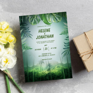 Floral Tropical Palm Tree Green Beach Wedding All In One Invitation