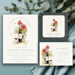Elegant Wine Red Yellow Floral Bunch Wedding RSVP Card
