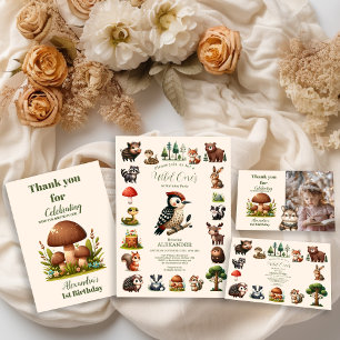 Woodland Animals Greenery Wild One 1st Birthday Napkin