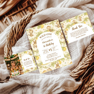 Neutral Jungle Animals Wild One Birthday Invitation