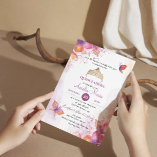Quinceañera Reception in watercolor & butterflies Enclosure Card