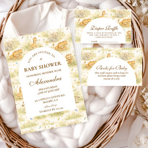 Cute Safari Baby Animals Storybook Diapper Raffle Enclosure Card