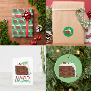 British Christmas Cake Slice Festive Holiday Food Wrapping Paper