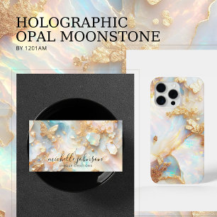 Faux Holographic Opal Moonstone Gold Butterfly Business Card