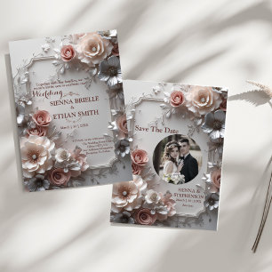 Elegant Floral 3D Save the Date Invitation