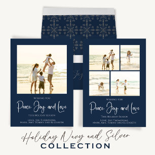 Simple Family Christmas Photo Navy Blue Ceramic Ornament
