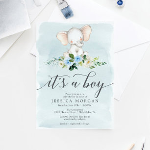 Budget Blue Elephant Boy Baby Shower Invitation Flyer