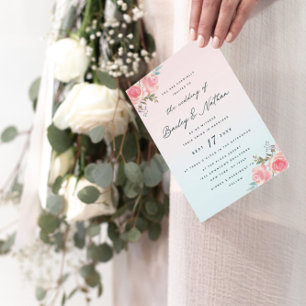 Pink French Garden Floral Peony Bouquets Wedding Invitation