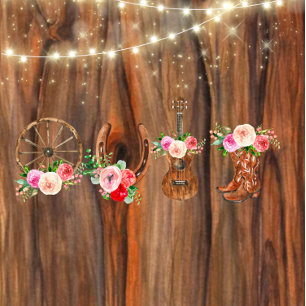 Barn Wood Wagon Wheel Horseshoe Wedding Shower Invitation