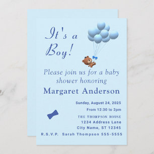 Cute It's a Boy Teddy Bear and Balloons Theme Thank You Card