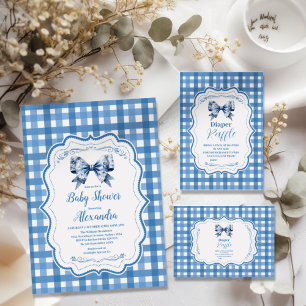 Blue Gingham and Bow  Baby Shower Napkin