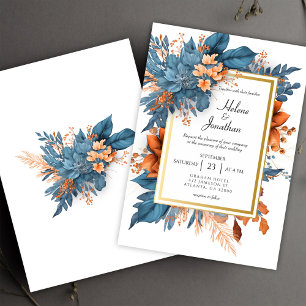 Dusty Blue Orange Floral Elegant Boho Wedding Acrylic Invitations