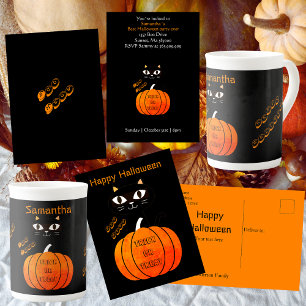Trick or Treat Scary Orange Black Kids Halloween Invitation