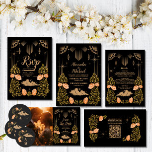 Celestial Midnight Black Stars Wedding RSVP Card