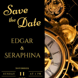 Steampunk Vintage Cogs Save the Date Invitation Postcard