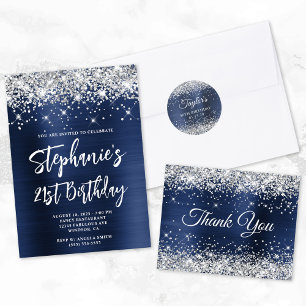 Silver Glitter Dusty Navy Blue Foil 40th Birthday Ceramic Tree Decoration