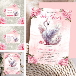 Beautiful Swan Floral Baby Shower Books for Baby Enclosure Card
