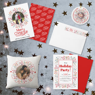 First Christmas family of three berry border photo Coffee Mug