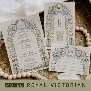 Muted Royal Victorian Wedding RSVP Vintage Florals Invitation