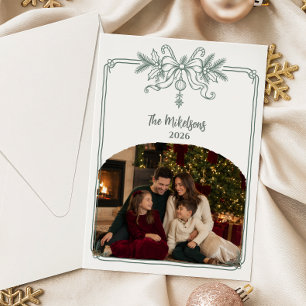 Photo Elegant Minimalist Christmas Line Art Holiday Card