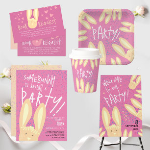 Cute Girly Bunny With Pastel Pink Dots Party Invitation