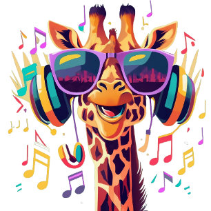 Cool Colourful Party Giraffe with Headphones  T-Shirt