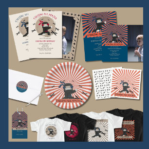 Cute Ninja Warrior Kids Birthday Photo Invitation