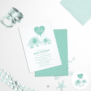 Adorable Mint Green Elephant Baby Shower Invitation