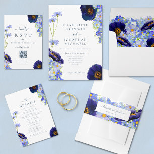Elegant Summer Floral Blue Wedding Save The Date