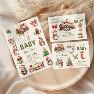 Santa Baby Woodland Winter Christmas Baby Shower Invitation