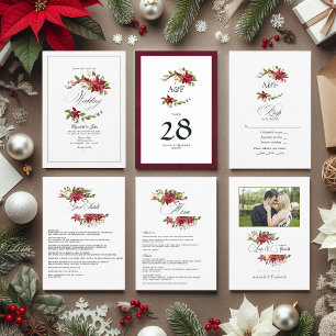 Watercolor Poinsettia and Holly Christmas Wedding Table Number