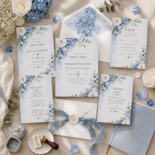 Blue Hydrangea Wedding Invitation