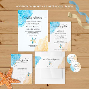 Watercolor Sea + Sand Modern Beach Event Wedding Invitation