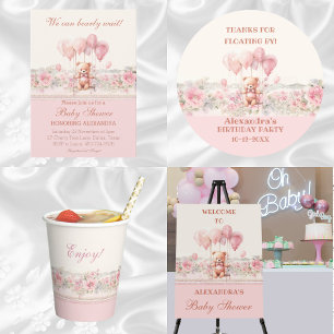 Cute Teddy Bearly Wait Pink Girl Baby Shower Invitation