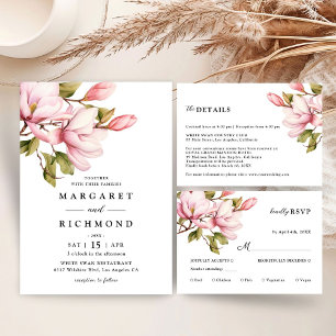 Pink Magnolia Watercolor Floral Wedding Menu