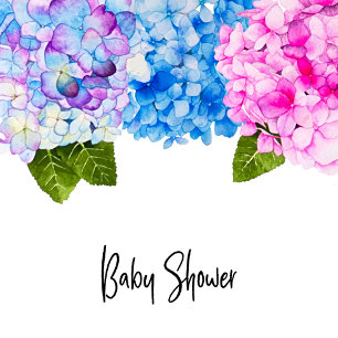 Pink and Blue Watercolor Floral Wreath Baby Shower Invitation